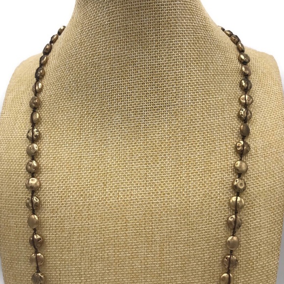 Lucky Brand Gold Tone Thread Wrapped Round Discs Beaded Strand Necklace - Picture 3 of 9